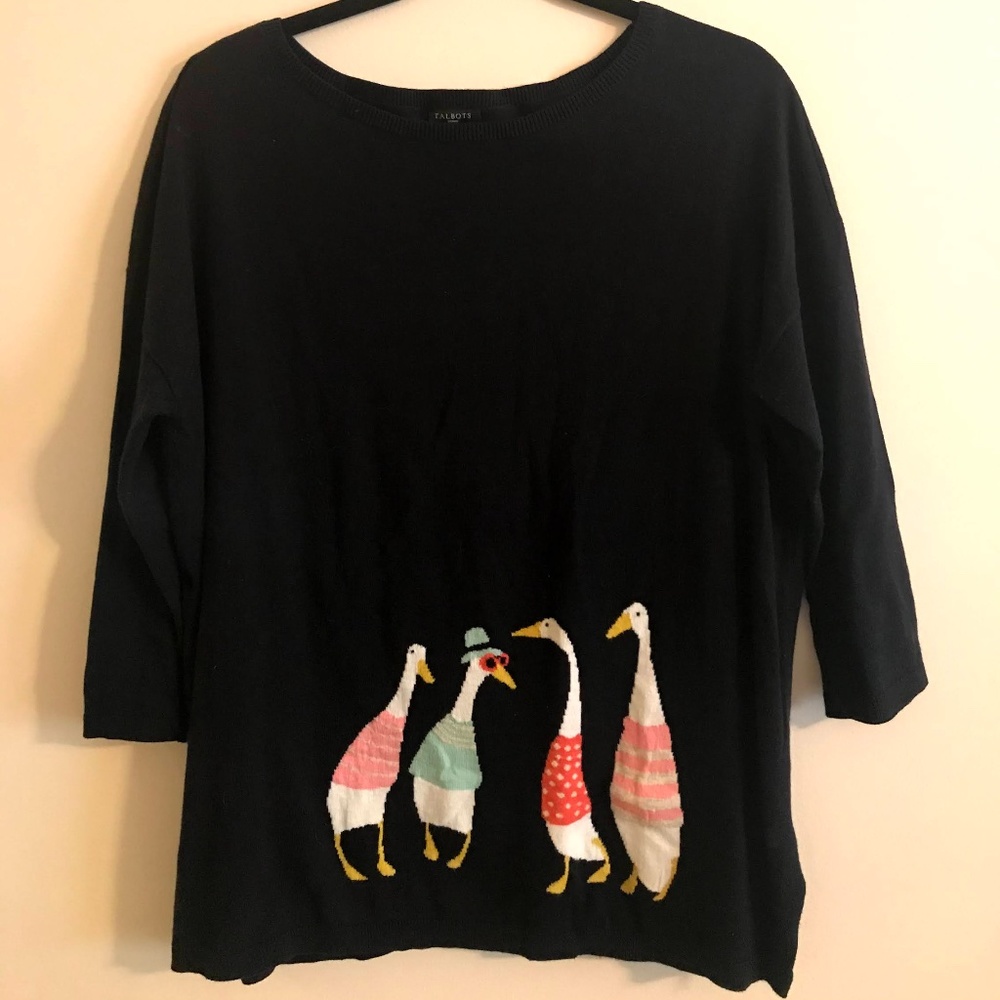 Talbots Navy Sweater with Geese, Plus Size 0X